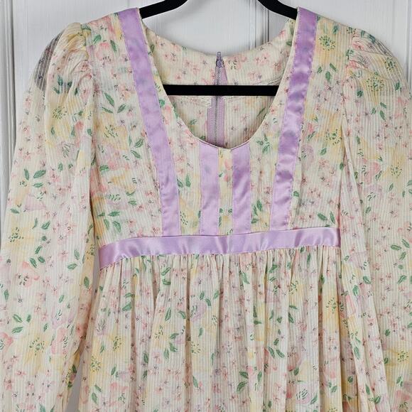 VTG 1970s maxi prairie Dress floral romantic boho prom wedding handmade XS - Picture 3 of 12